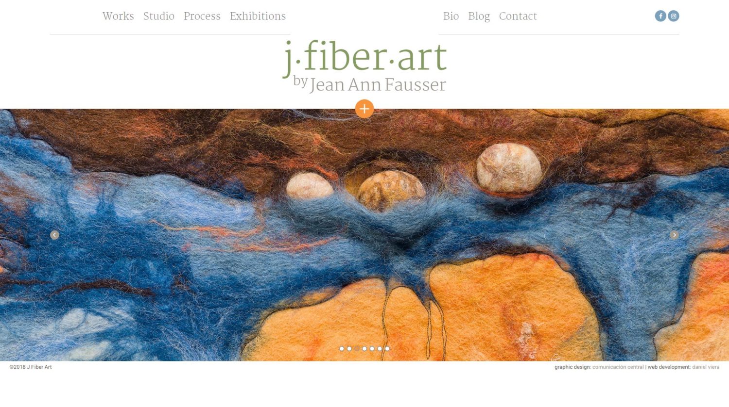 J Fiber Art | Portfolio of Jean Ann Fausser, a plastic artist who lives in Tulsa, Oklahoma and works with felt, knotting and coiling. Site developed for WordPress with Bootstrap in English, with Mansory and MagicZoom.