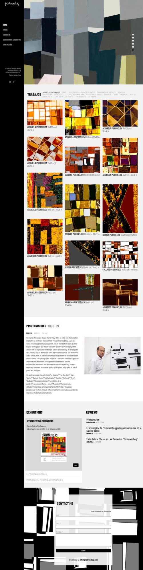 Pristowscheg | Portfolio of Pristowscheg, digital plastic artist. Site with infinite scroll developed for WordPress, in English with mansory, bootstrap and sass.