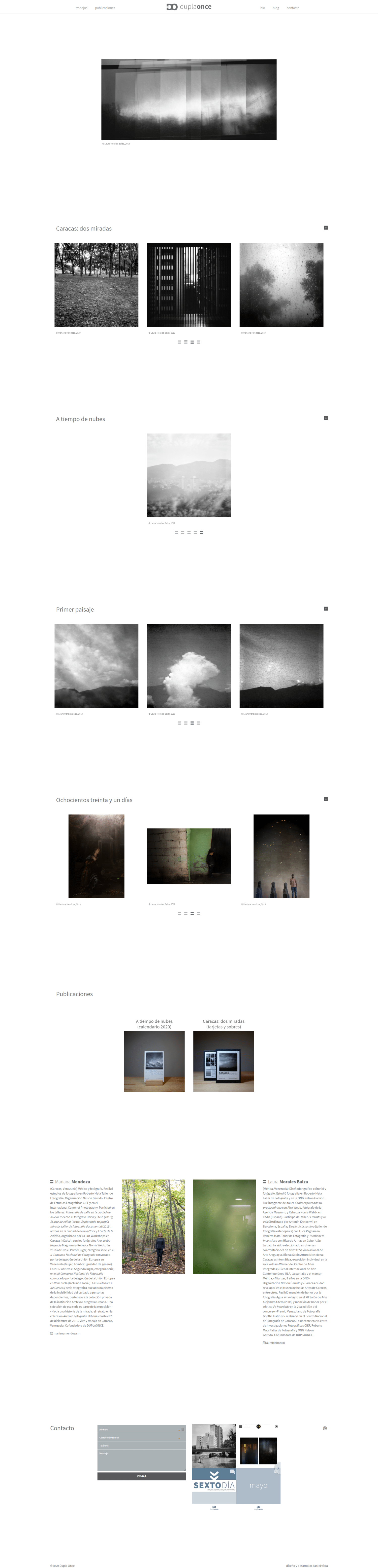 Duplaonce | Nuevo sitio web para una dupla de artistas que hacen fotografía estenopéica. Realizado en WordPress con bootstrap 4 y sass. Responsive, con scroll infinito y mansory.